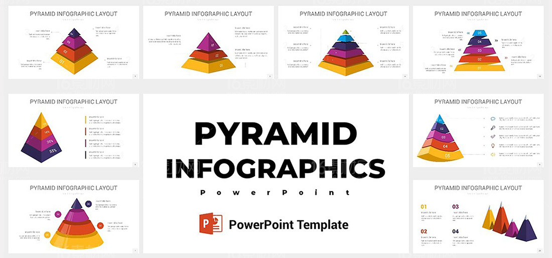 金字塔层级PPT信息图表(20色x24张)