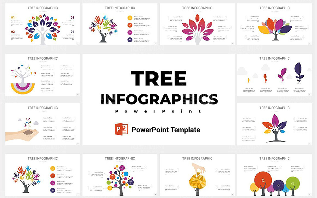 20色x37张树状结构图PPT信息图表模板