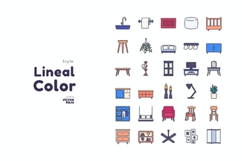 30枚线条彩色风格SVG家具图标素材（ppt可编辑）