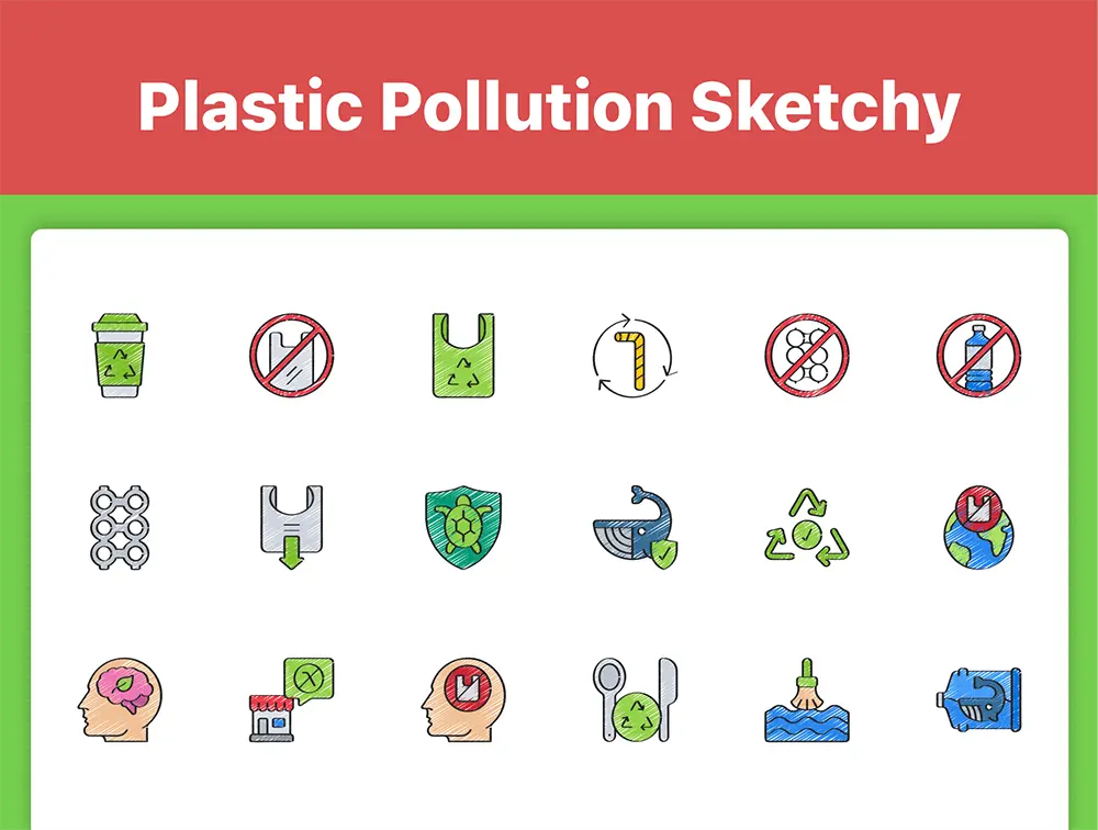 150枚ppt可编辑SVG格式塑料污染环保图标素材图标(图3)