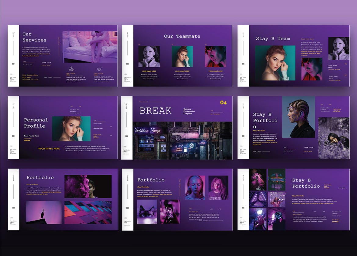 紫色主题时尚品牌推广公司简介商业PPT模板免费下载(图3)