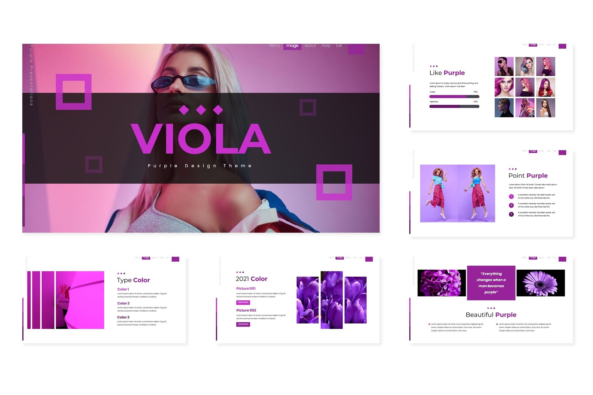 紫色主题女性发型商业PPT设计模板免费下载(图1)