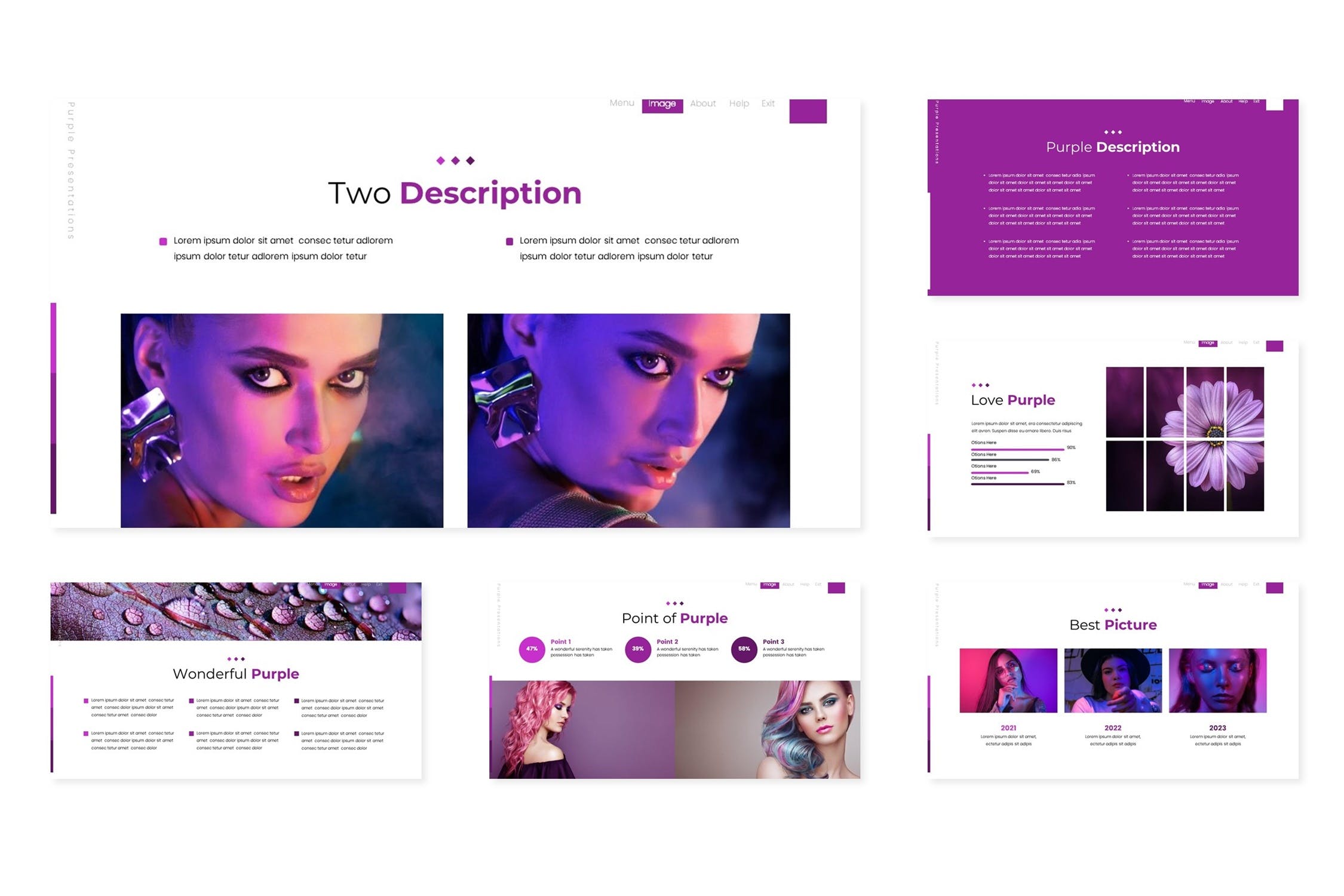 紫色主题女性发型商业PPT设计模板免费下载(图4)