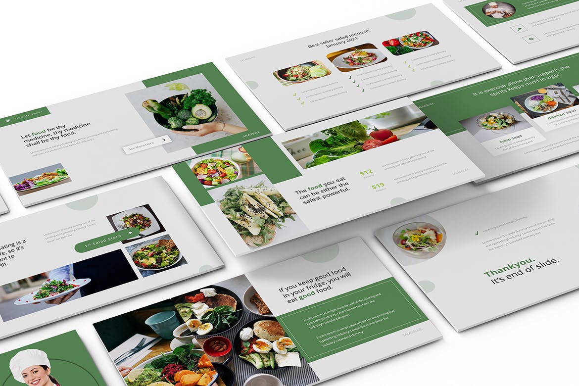 绿色蔬菜沙拉食品介绍推广幻灯片PPT模板免费下载(图3)