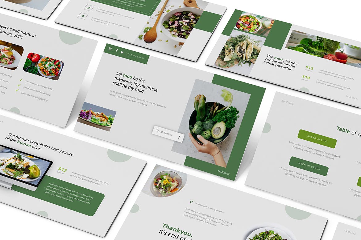 绿色蔬菜沙拉食品介绍推广幻灯片PPT模板免费下载(图10)