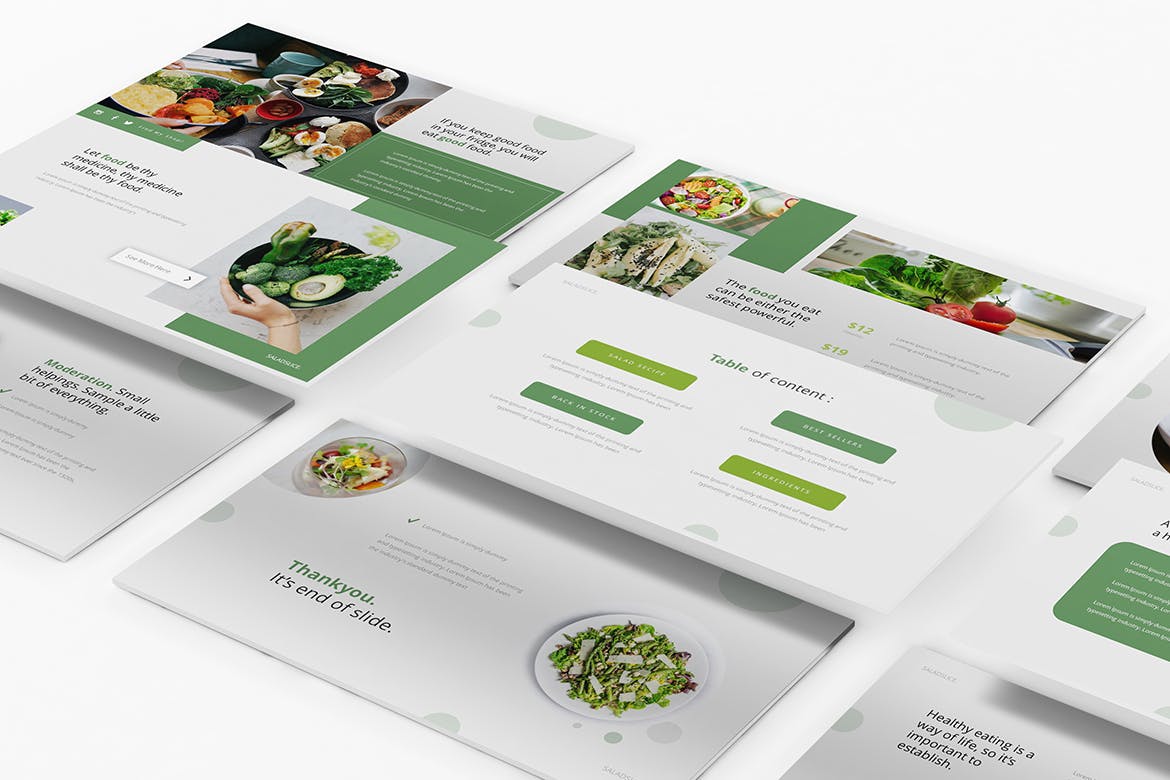 绿色蔬菜沙拉食品介绍推广幻灯片PPT模板免费下载(图8)