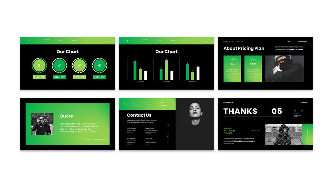 绿色&黑色主题时尚品牌推广商务PPT模板免费下载(图4)