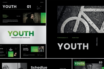 绿色&黑色主题时尚品牌推广商务PPT模板免费下载