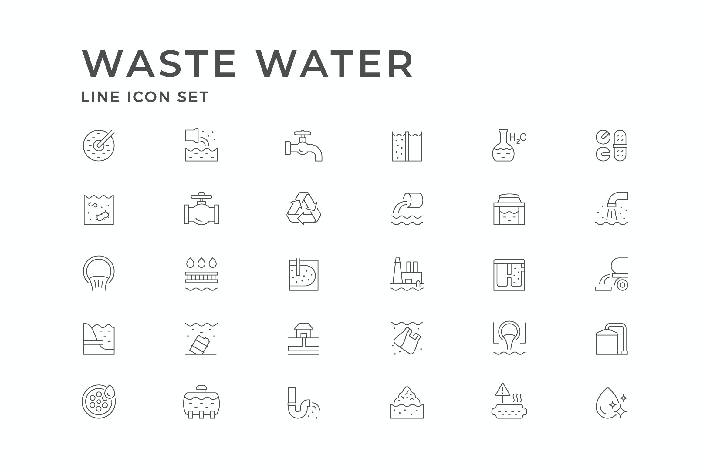 SVG可编辑矢量图标废水污水线条图标素材包免费下载