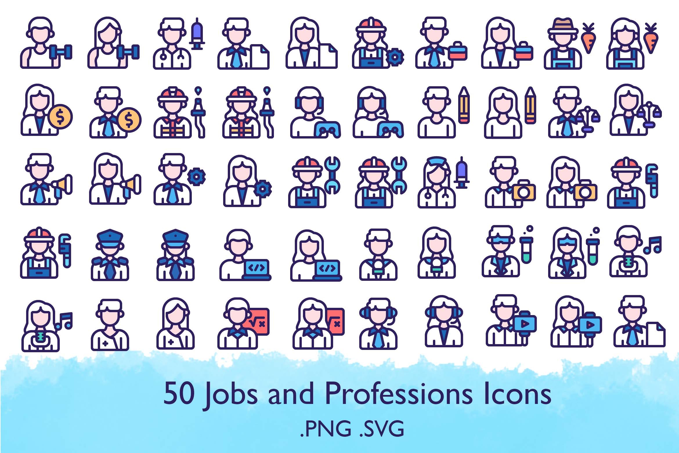 SVG矢量可编辑图标50个高质量的工作和职业图标免费下载