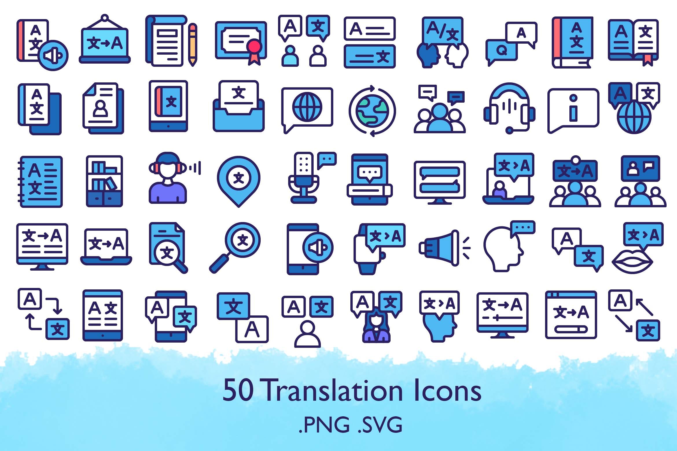 可编辑矢量SVG图标素材50个高质量的翻译图标免费下载
