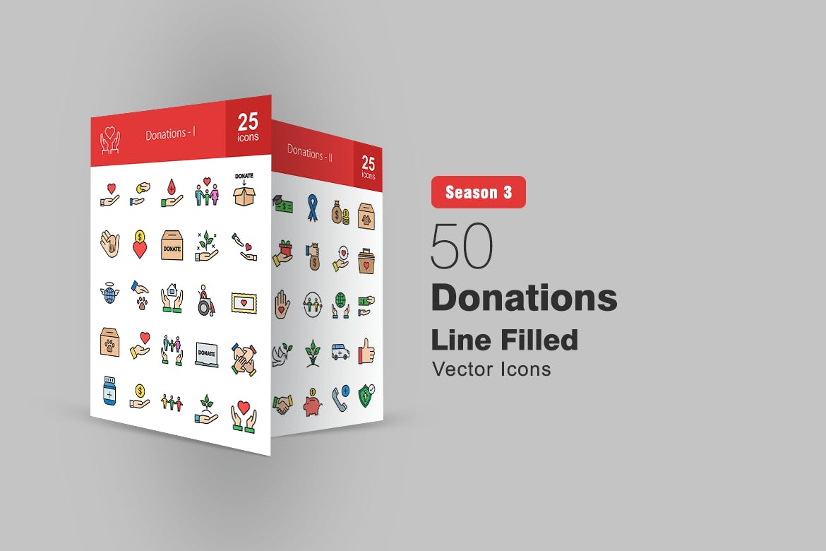 SVG可编辑矢量图标素材50个捐款填充线条图标免费下载