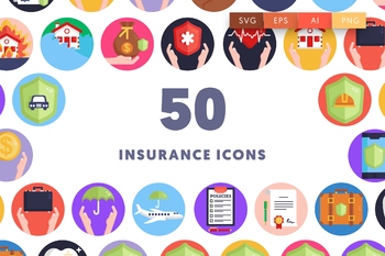 矢量可编辑50枚保险主题圆形彩色图标素材免费下载