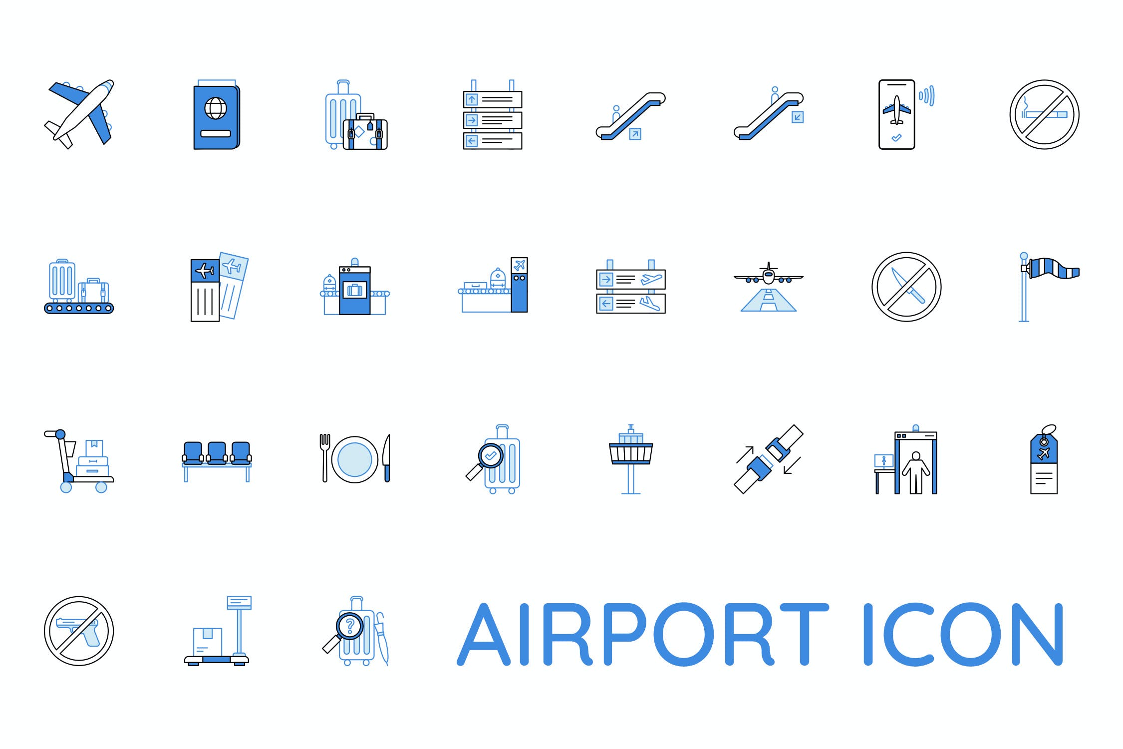 矢量可编辑机场元素蓝色线条图标素材免费下载