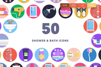 矢量可编辑50枚淋浴和沐浴主题圆形彩色图标素材免费下载