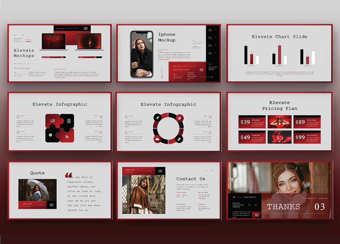 红色框架时尚品牌推广商务PPT模板免费下载(图1)