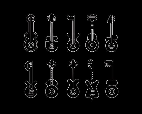 矢量可编辑线条艺术吉他剪影矢量图标集免费下载(图1)
