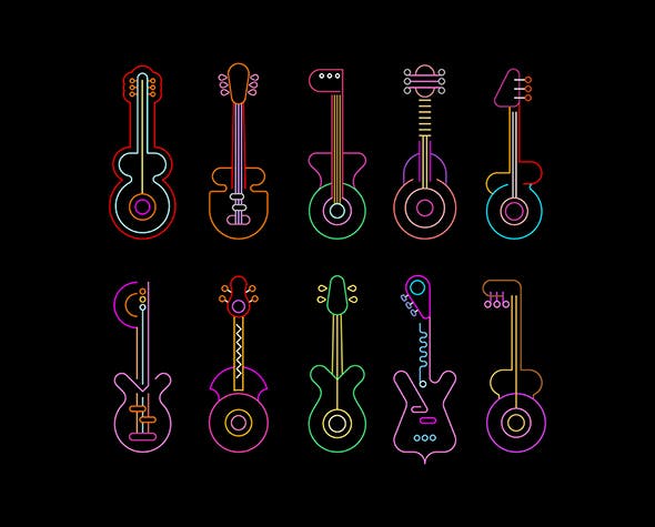矢量可编辑线条艺术吉他剪影矢量图标集免费下载(图2)