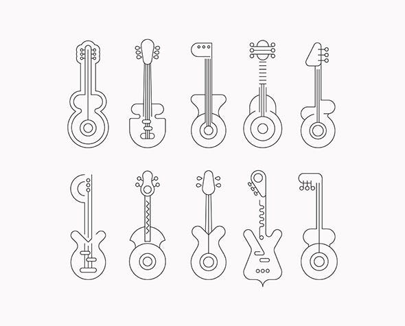 矢量可编辑线条艺术吉他剪影矢量图标集免费下载(图3)