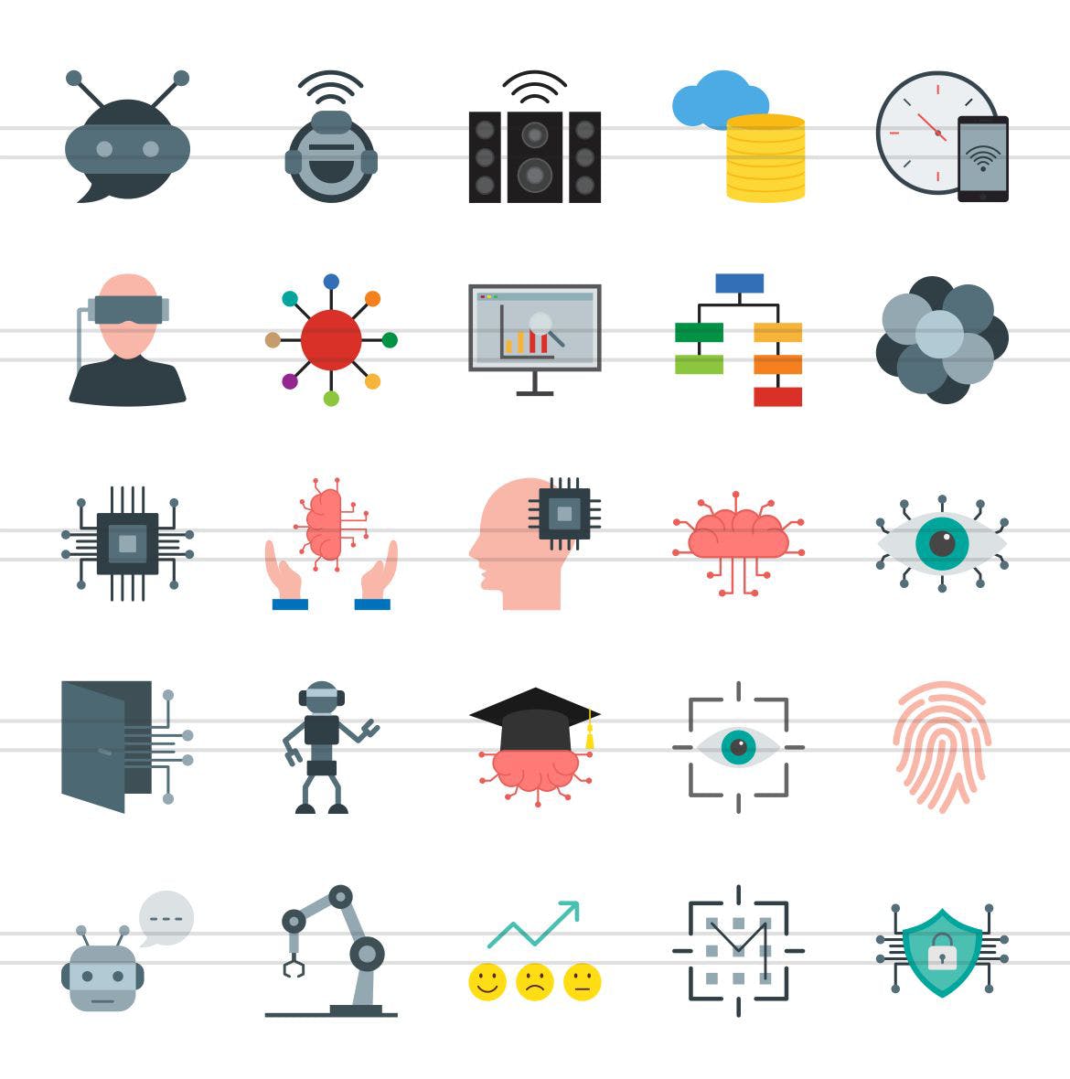 可编辑矢量50个人工智能扁平多彩图标免费下载(图2)