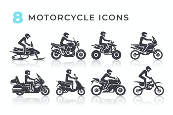 可编辑矢量8个摩托车黑白图标素材免费下载