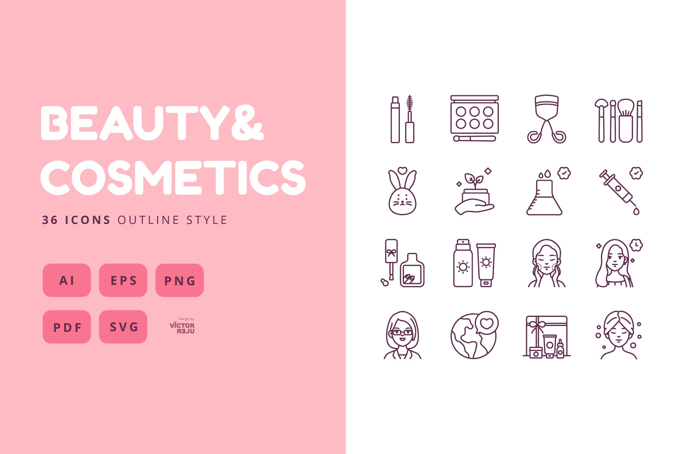 矢量可编辑36枚轮廓风格美容&化妆品图标素材免费下载