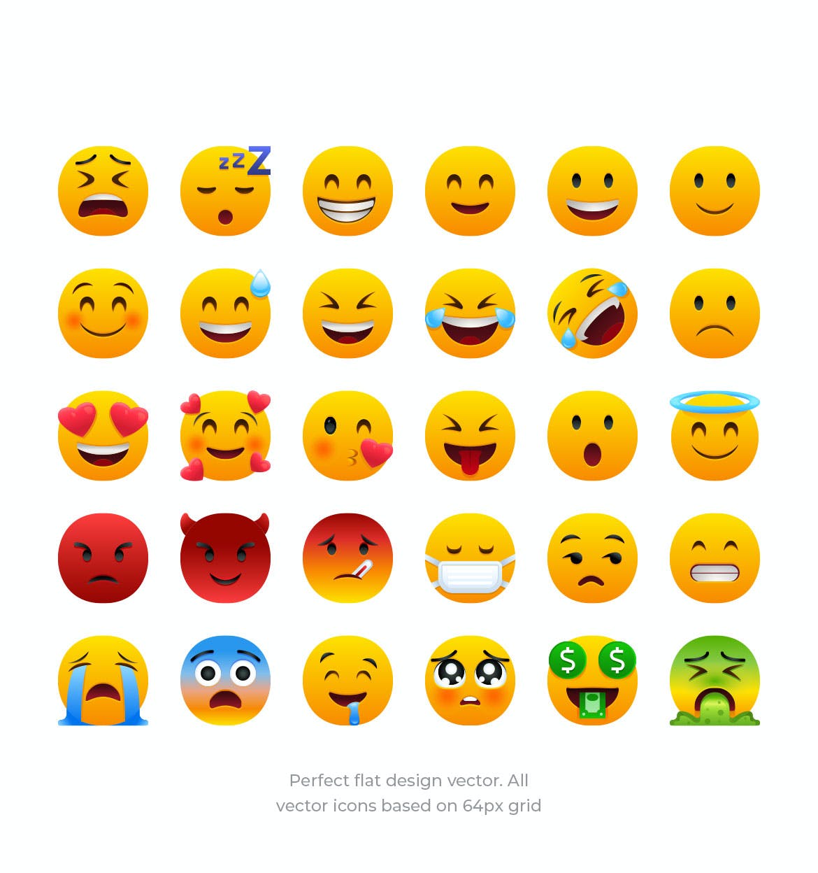 可编辑矢量30个Emoji表情符号扁平图标免费下载(图1)