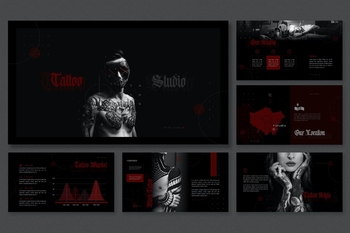 黑暗现代主题纹身工作室介绍PPT模板免费下载