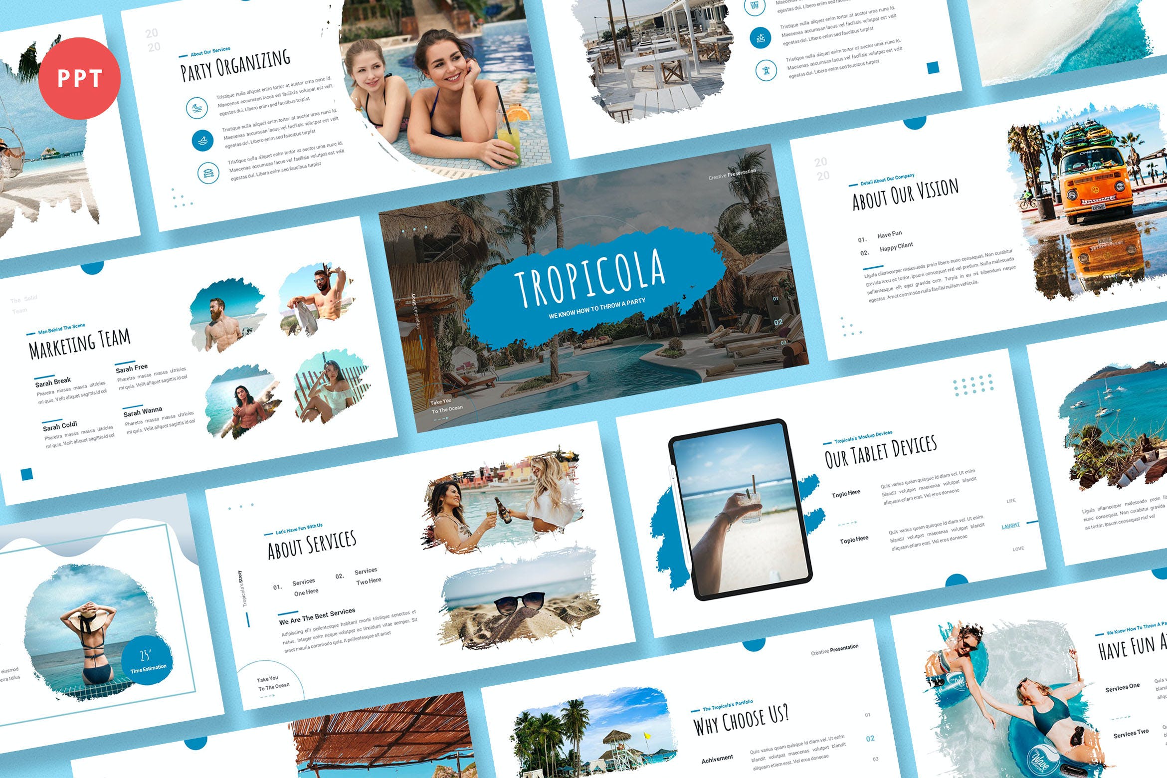 热带海滩俱乐部公司简介商业多用途PPT模板免费下载