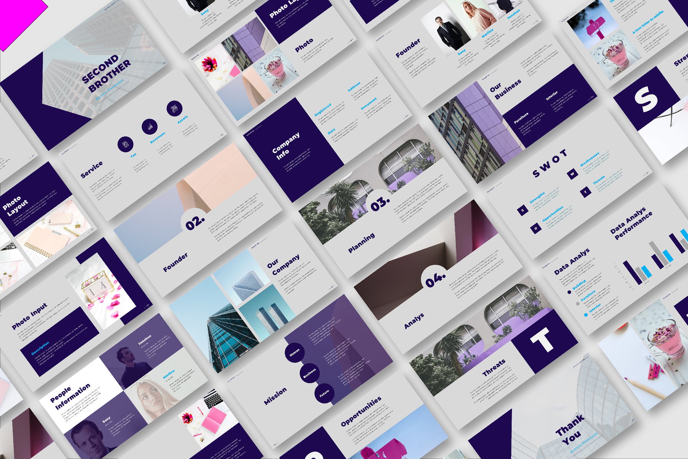 清新紫色企业演讲商业PPT模板免费下载