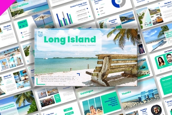长岛海滩旅行推广商业策划PPT模板免费下载