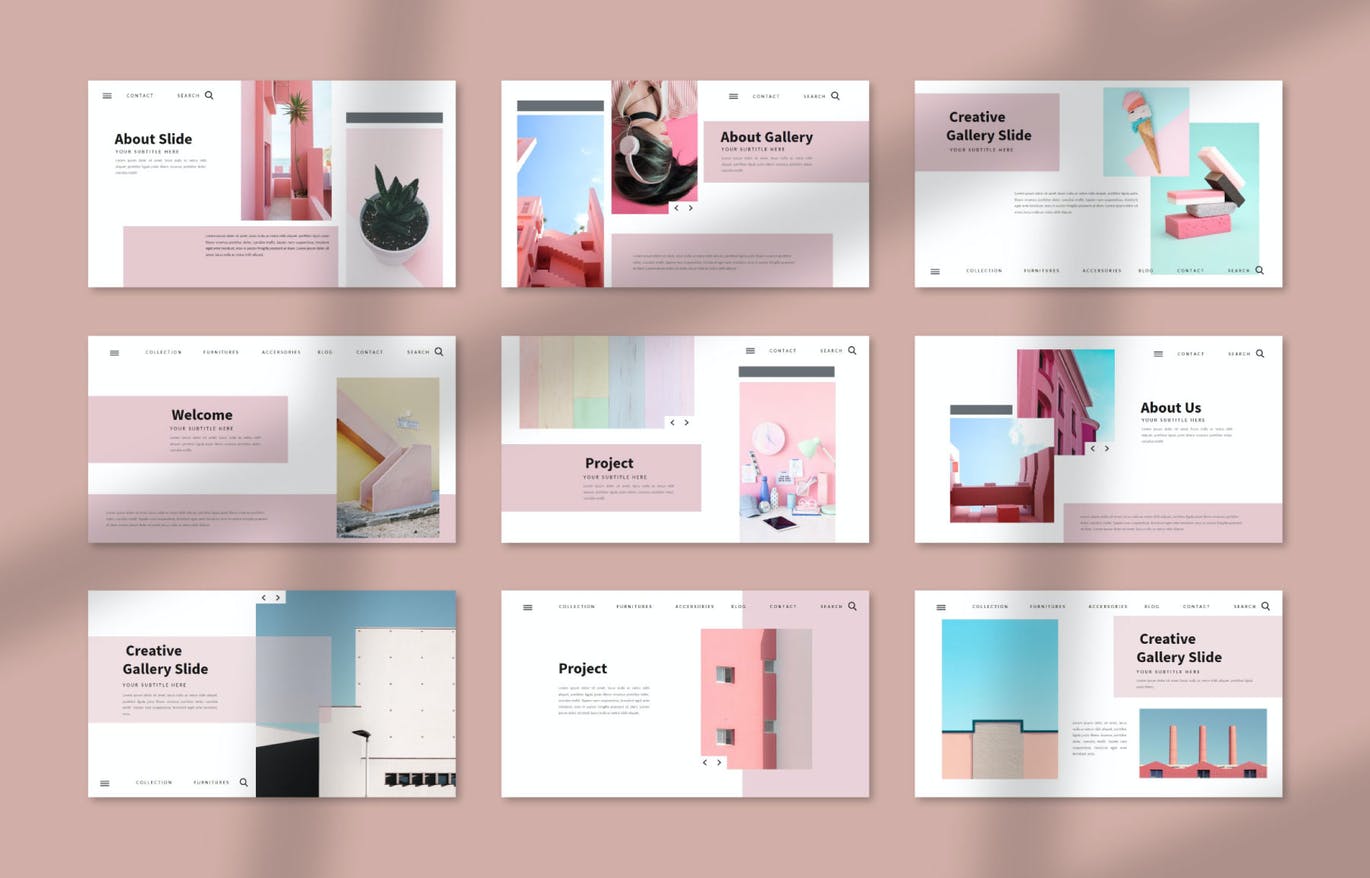 粉色主题摄影作品品牌推广商业PPT模板免费下载(图3)