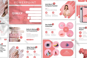 粉色女性时尚数字业务商业PPT模板免费下载