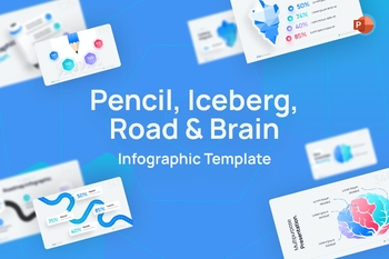 铅笔冰山道路和大脑图表PPT幻灯片模板免费下载