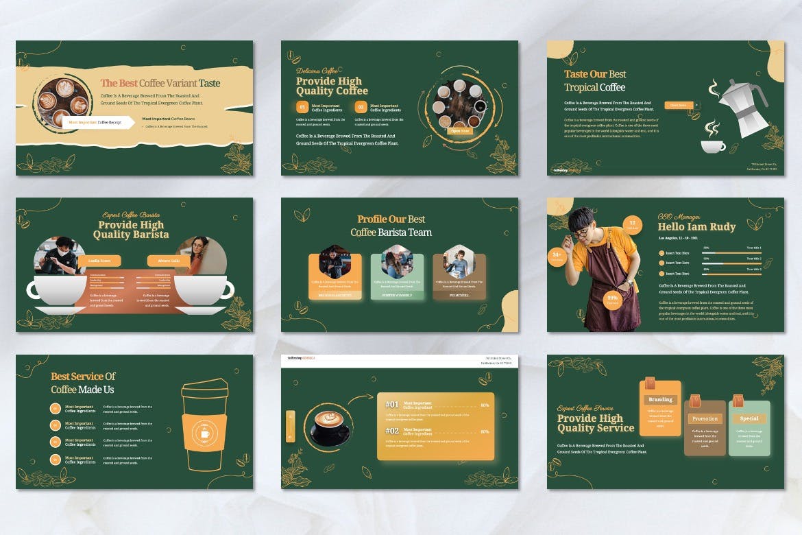 咖啡推广绿色商业PPT幻灯片模板免费下载(图4)